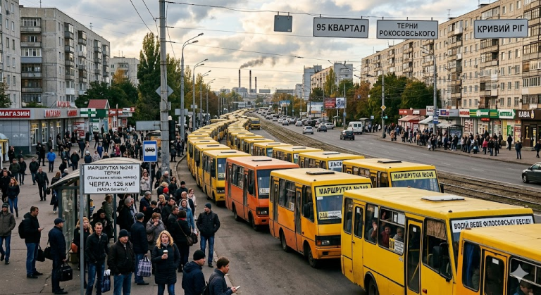 У Кривому Розі зафіксували перший в історії «заторіще» з маршруток, який видно з космосу