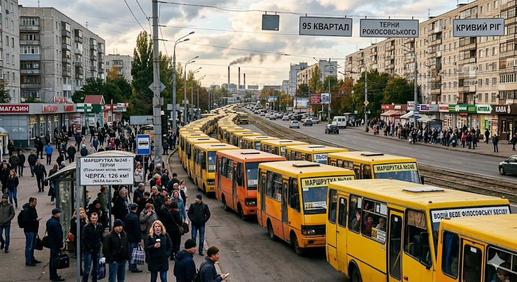 У Кривому Розі зафіксували перший в історії «заторіще» з маршруток, який видно з космосу